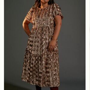 Anthropologie Sequin Midi Dress in Gold